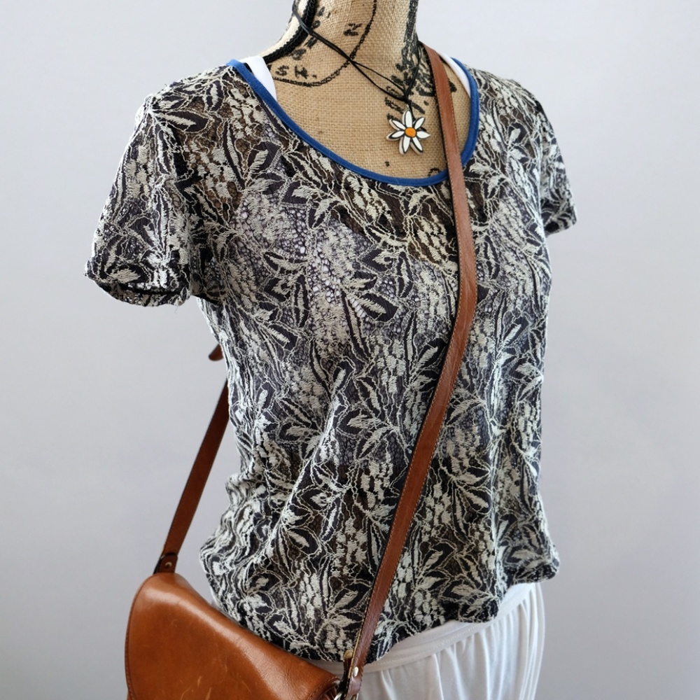 Urban Outfitters navy blue and white lace shirt